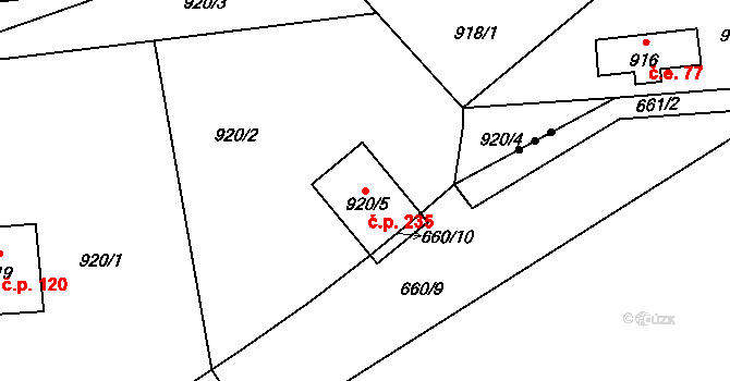 Hodoňovice 235, Baška na parcele st. 920/5 v KÚ Hodoňovice, Katastrální mapa