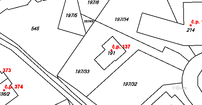 Hoření Vinice 137, Kly na parcele st. 191 v KÚ Záboří u Kel, Katastrální mapa