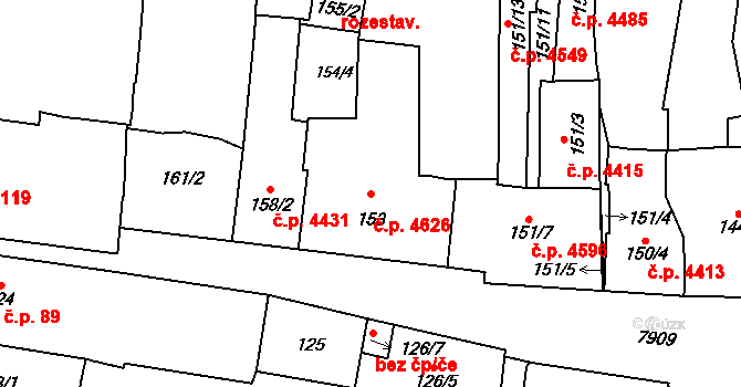 Prostějov 4626 na parcele st. 153 v KÚ Prostějov, Katastrální mapa