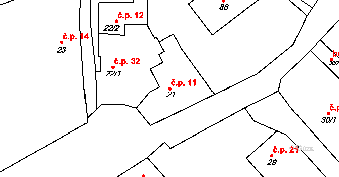 Sedlec 11, Mšeno na parcele st. 21 v KÚ Sedlec u Mšena, Katastrální mapa