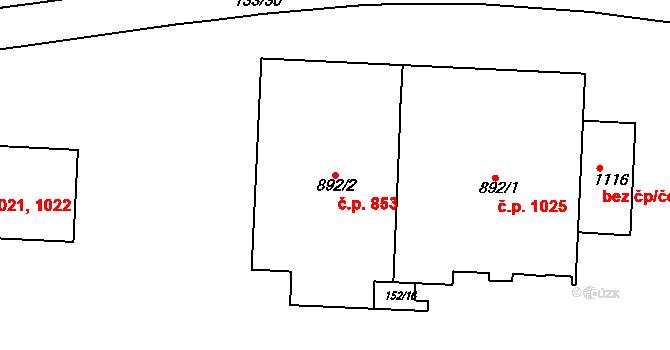 Kralupy nad Vltavou 853 na parcele st. 892/2 v KÚ Kralupy nad Vltavou, Katastrální mapa