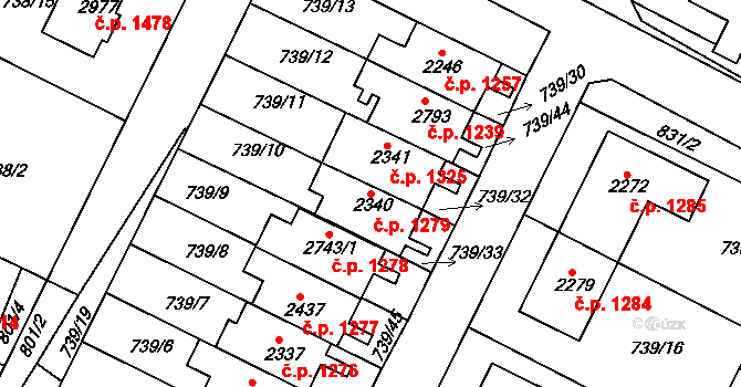 Neratovice 1279 na parcele st. 2340 v KÚ Neratovice, Katastrální mapa