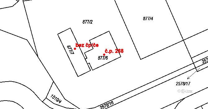 Velké Předměstí 288, Horšovský Týn na parcele st. 877/6 v KÚ Horšovský Týn, Katastrální mapa