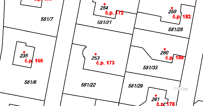 Teplice nad Metují 173 na parcele st. 253 v KÚ Teplice nad Metují, Katastrální mapa