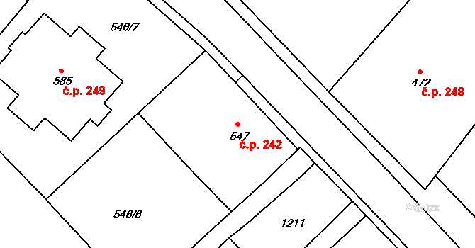 Broumov 242 na parcele st. 547 v KÚ Broumov, Katastrální mapa