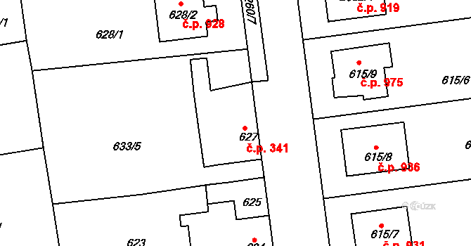 Třemošná 341 na parcele st. 627 v KÚ Třemošná, Katastrální mapa