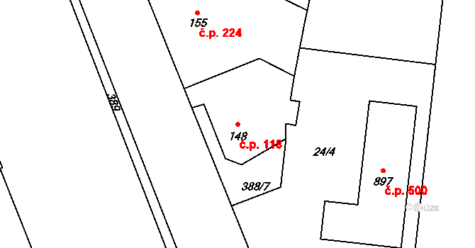 Opatovice nad Labem 118 na parcele st. 148 v KÚ Opatovice nad Labem, Katastrální mapa