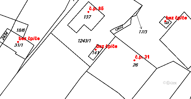 Vrbka 78838126 na parcele st. 141 v KÚ Vrbka u Sulimova, Katastrální mapa