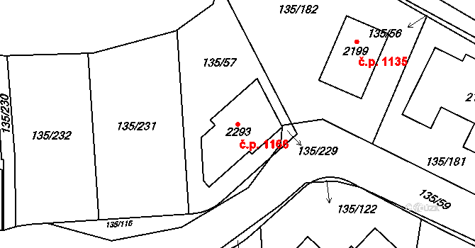 Podklášteří 1166, Třebíč na parcele st. 2293 v KÚ Podklášteří, Katastrální mapa