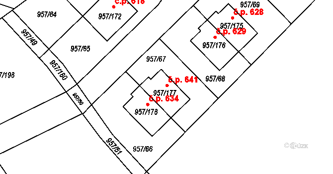 Měšice 641, Tábor na parcele st. 957/177 v KÚ Měšice u Tábora, Katastrální mapa