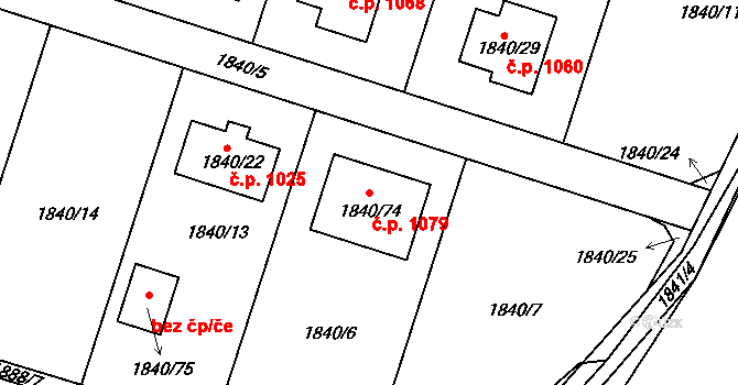 Zdice 1079 na parcele st. 1840/74 v KÚ Zdice, Katastrální mapa