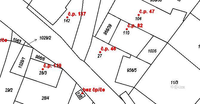 Libčeves 46 na parcele st. 27 v KÚ Libčeves, Katastrální mapa