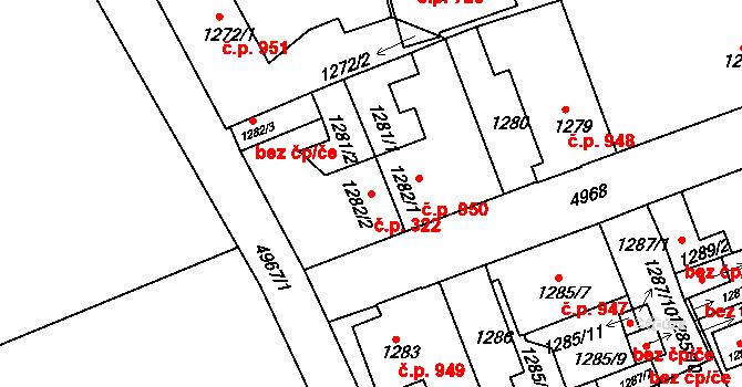 Louny 322 na parcele st. 1282/2 v KÚ Louny, Katastrální mapa