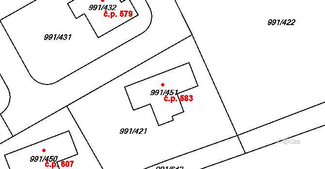 Velká Chuchle 583, Praha na parcele st. 991/451 v KÚ Velká Chuchle, Katastrální mapa