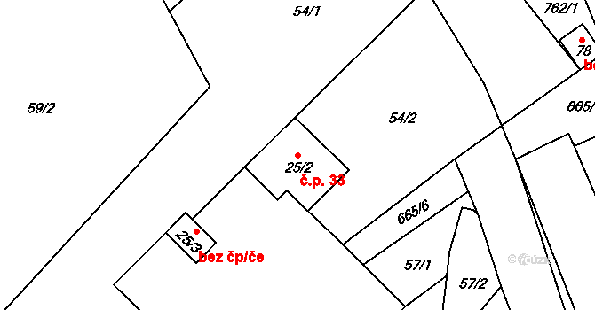 Roveň 33, Rychnov nad Kněžnou na parcele st. 25/2 v KÚ Roveň u Rychnova nad Kněžnou, Katastrální mapa
