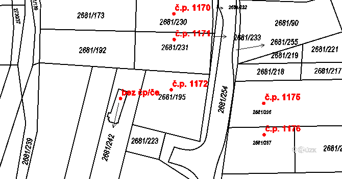 Bučovice 1172 na parcele st. 2681/195 v KÚ Bučovice, Katastrální mapa