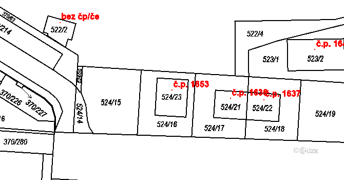 Hostivař 1653, Praha na parcele st. 524/23 v KÚ Hostivař, Katastrální mapa