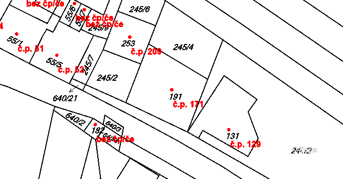 Kravsko 171 na parcele st. 191 v KÚ Kravsko, Katastrální mapa