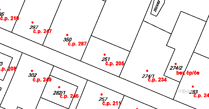 Višňové 205 na parcele st. 251 v KÚ Višňové, Katastrální mapa