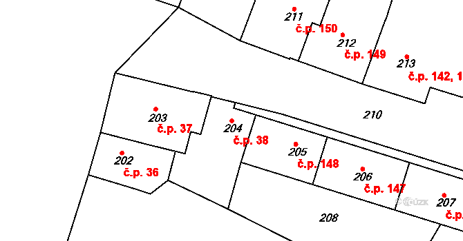 Moravský Krumlov 38 na parcele st. 204 v KÚ Moravský Krumlov, Katastrální mapa