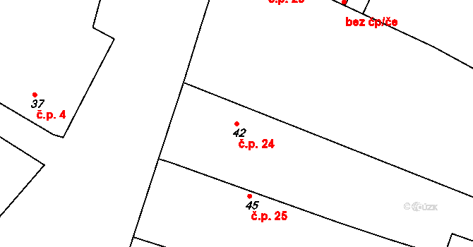 Chvalovice 24, Kovanice na parcele st. 42 v KÚ Chvalovice u Nymburka, Katastrální mapa