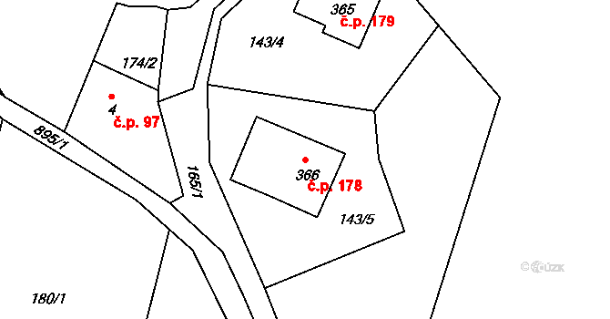 Huť 178, Pěnčín na parcele st. 366 v KÚ Huť, Katastrální mapa