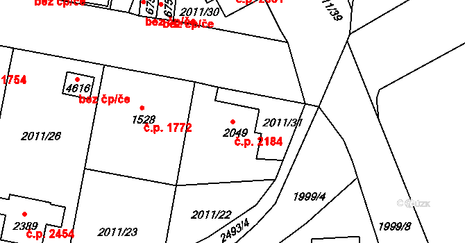 Jablonec nad Nisou 2184 na parcele st. 2049 v KÚ Jablonec nad Nisou, Katastrální mapa