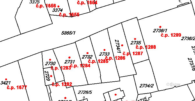 Jihlava 1286 na parcele st. 2733 v KÚ Jihlava, Katastrální mapa