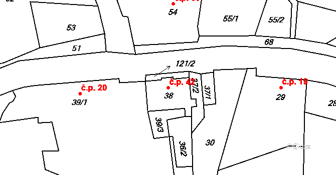 Litice 42, Blíževedly na parcele st. 38 v KÚ Litice, Katastrální mapa