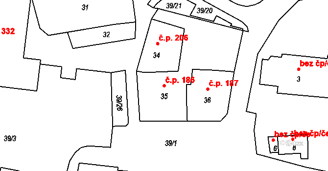 Stonařov 186 na parcele st. 35 v KÚ Stonařov, Katastrální mapa