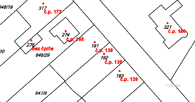 Rychtářov 138, Vyškov na parcele st. 191 v KÚ Rychtářov, Katastrální mapa