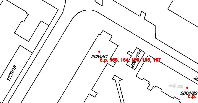 Brňany 164,165,166,167,168, Vyškov na parcele st. 2064/81 v KÚ Vyškov, Katastrální mapa