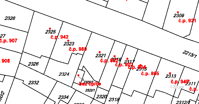 Slavkov u Brna 802 na parcele st. 2321 v KÚ Slavkov u Brna, Katastrální mapa