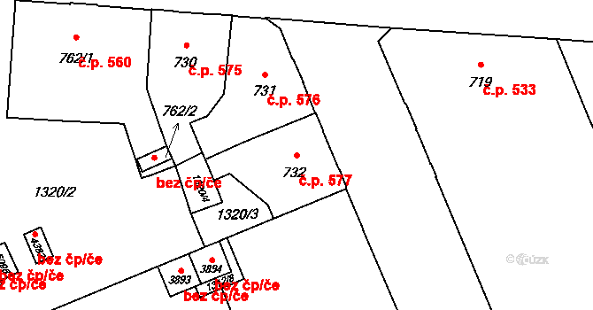 Šumperk 577 na parcele st. 732 v KÚ Šumperk, Katastrální mapa