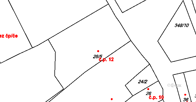 Popovice 12, Brandýs nad Labem-Stará Boleslav na parcele st. 28/5 v KÚ Popovice u Brandýsa nad Labem, Katastrální mapa