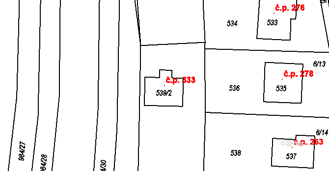 Pohořelice 333 na parcele st. 539/2 v KÚ Pohořelice u Napajedel, Katastrální mapa