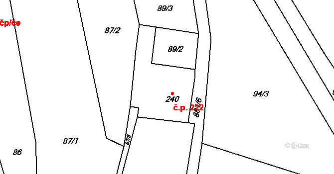 Hrob 222 na parcele st. 240 v KÚ Hrob, Katastrální mapa