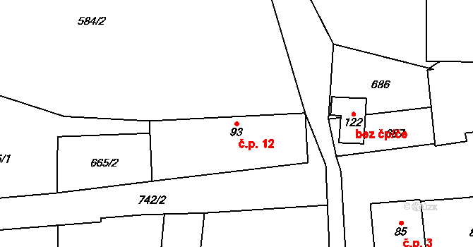 Nerošov 12, Nechanice na parcele st. 93 v KÚ Nerošov, Katastrální mapa