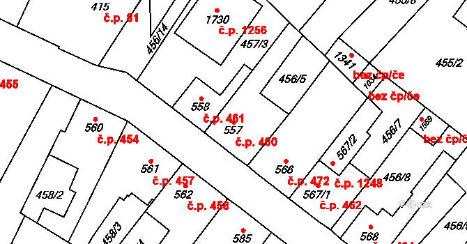 Třebechovice pod Orebem 460 na parcele st. 557 v KÚ Třebechovice pod Orebem, Katastrální mapa