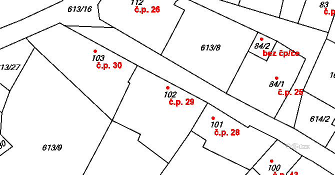 Milovice 29, Soběsuky na parcele st. 102 v KÚ Milovice, Katastrální mapa
