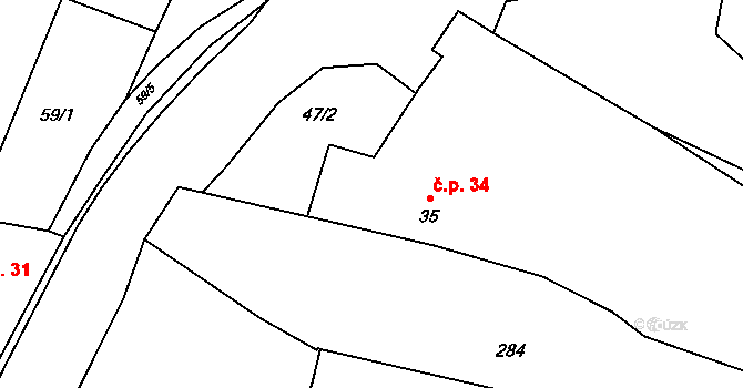 Horní Sukolom 34, Uničov na parcele st. 35 v KÚ Horní Sukolom, Katastrální mapa