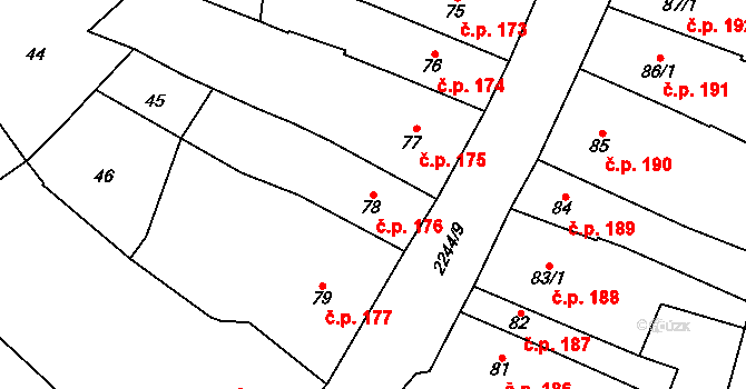 Uničov 176 na parcele st. 78 v KÚ Uničov, Katastrální mapa