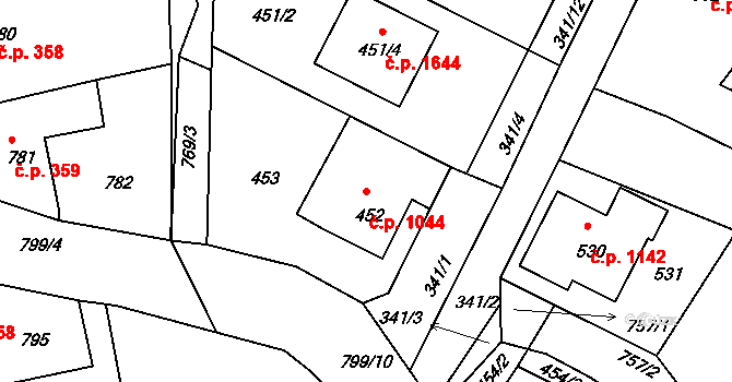 Hořovice 1044 na parcele st. 452 v KÚ Velká Víska, Katastrální mapa