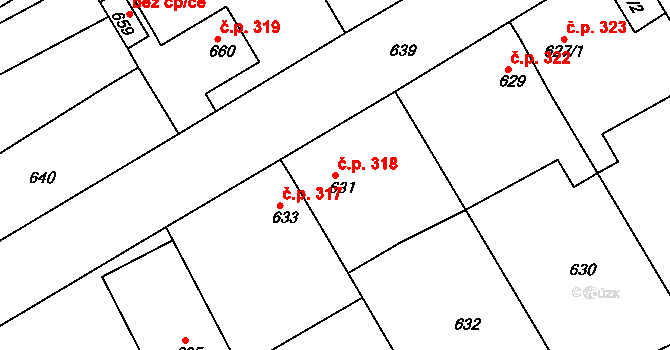 Štětí 318 na parcele st. 631 v KÚ Štětí I, Katastrální mapa