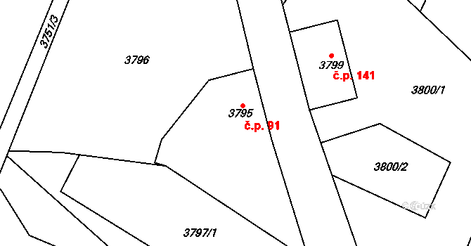 Podmoklice 91, Semily na parcele st. 3795 v KÚ Semily, Katastrální mapa
