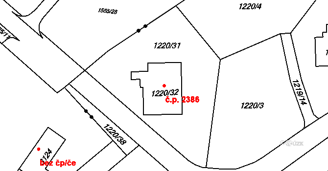 Rožnov pod Radhoštěm 2386 na parcele st. 1220/32 v KÚ Tylovice, Katastrální mapa