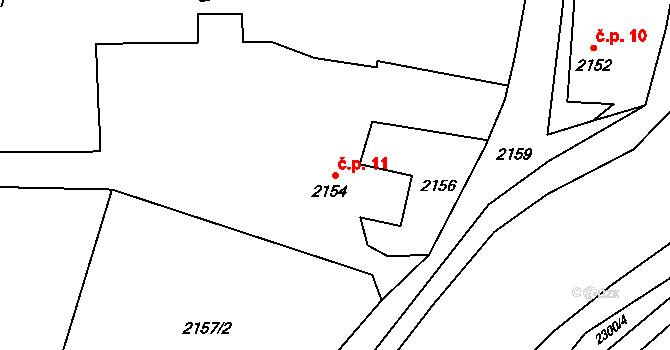 Šunychl 11, Bohumín na parcele st. 2154 v KÚ Nový Bohumín, Katastrální mapa