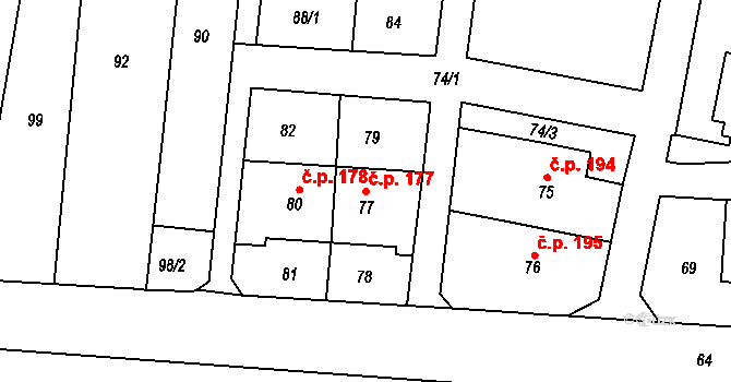 Děčín XXXII-Boletice nad Labem 177, Děčín na parcele st. 77 v KÚ Boletice nad Labem, Katastrální mapa