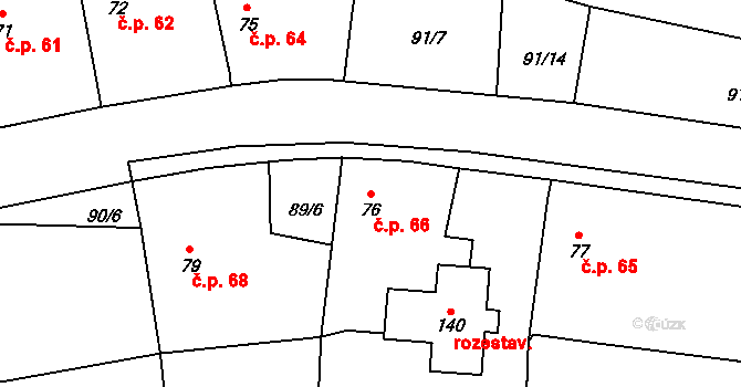 Topol 66, Chrudim na parcele st. 76 v KÚ Topol, Katastrální mapa