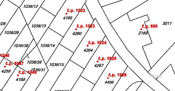 Chrudim IV 1024, Chrudim na parcele st. 4264 v KÚ Chrudim, Katastrální mapa